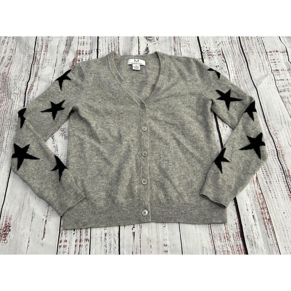 Magaschoni Women's Gray Star 100% Cashmere Button Down Cardigan‎ Sweater Size M